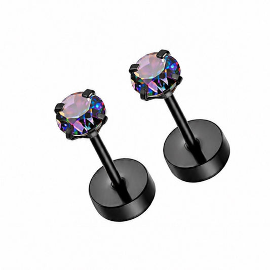 Rainbow CZ Flat Back Stud Earrings