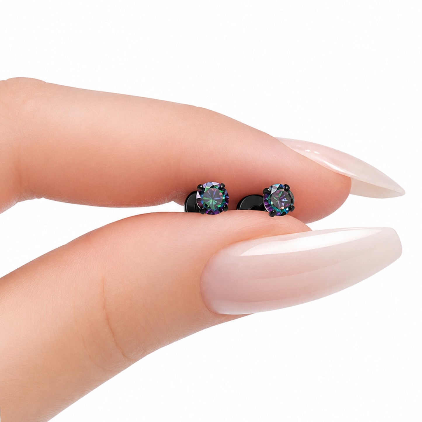 Rainbow CZ Flat Back Stud Earrings