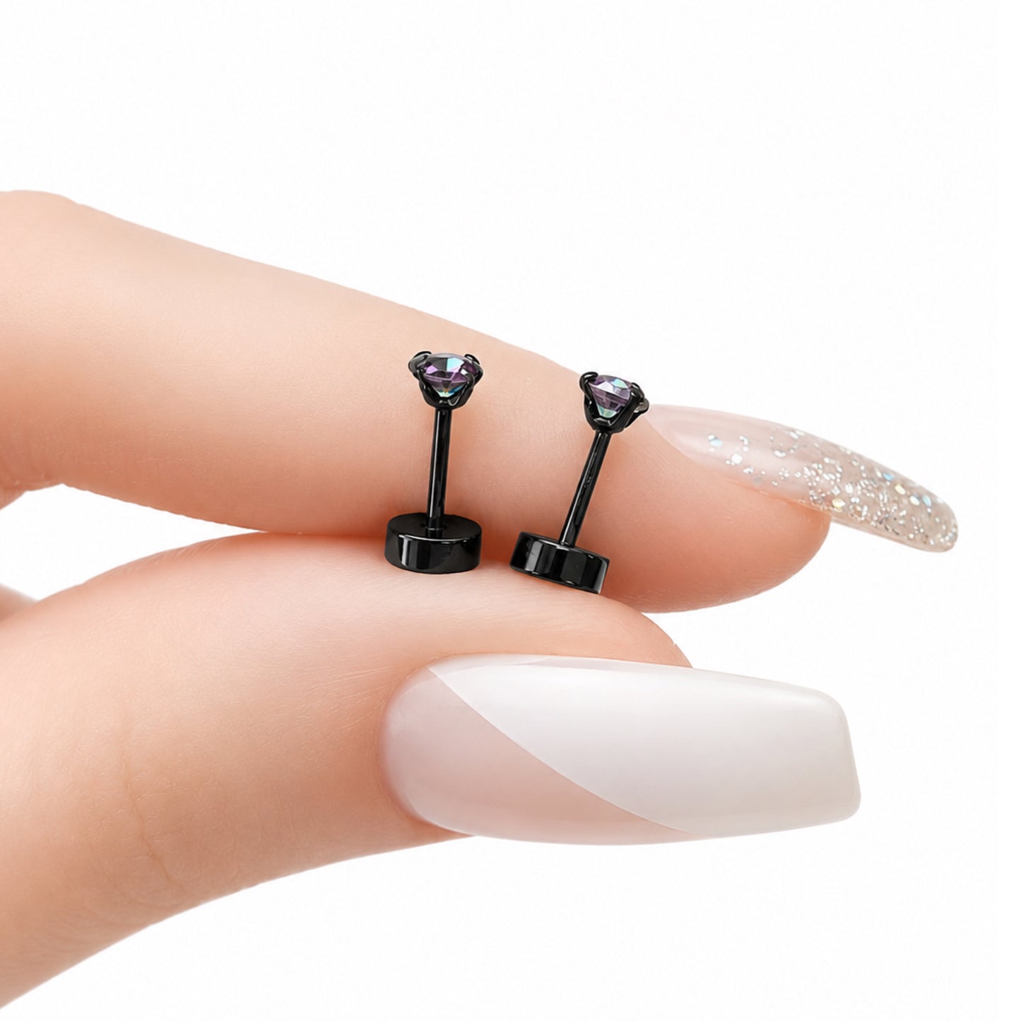 Rainbow CZ Flat Back Stud Earrings