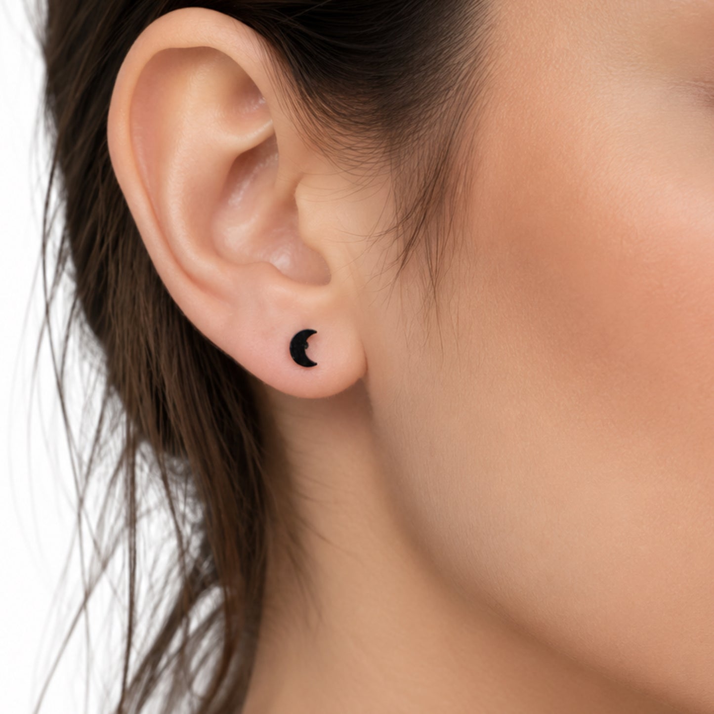 Black Moon Flat Back Stud Earrings