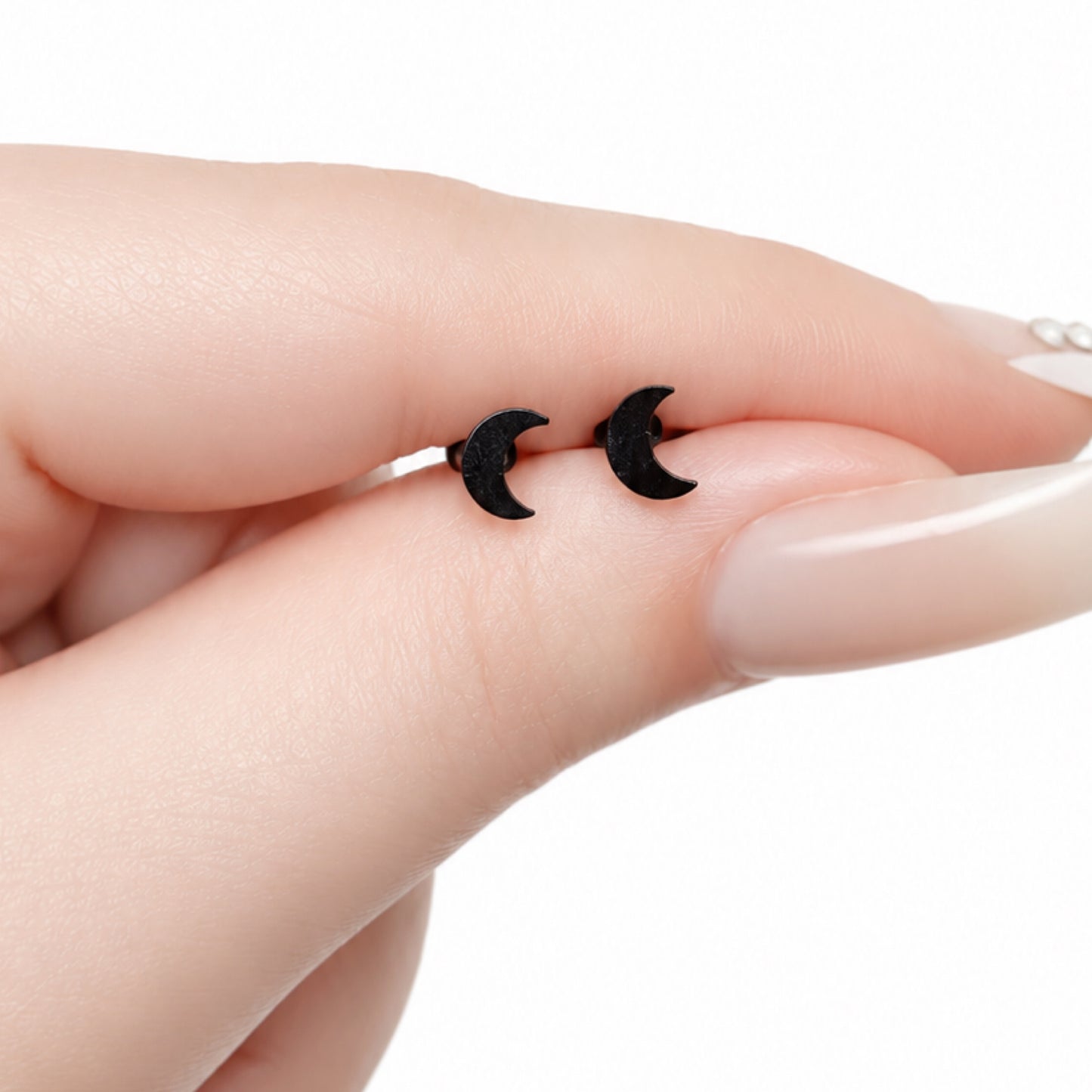 Black Moon Flat Back Stud Earrings