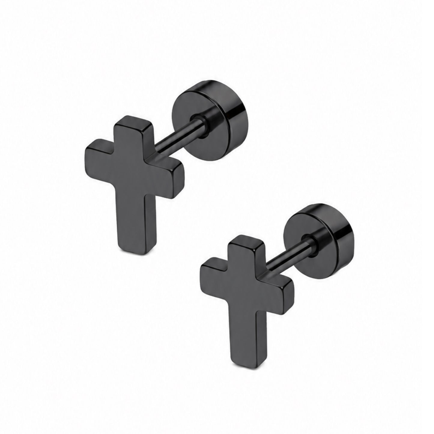 Black Cross Flat Back Stud Earrings