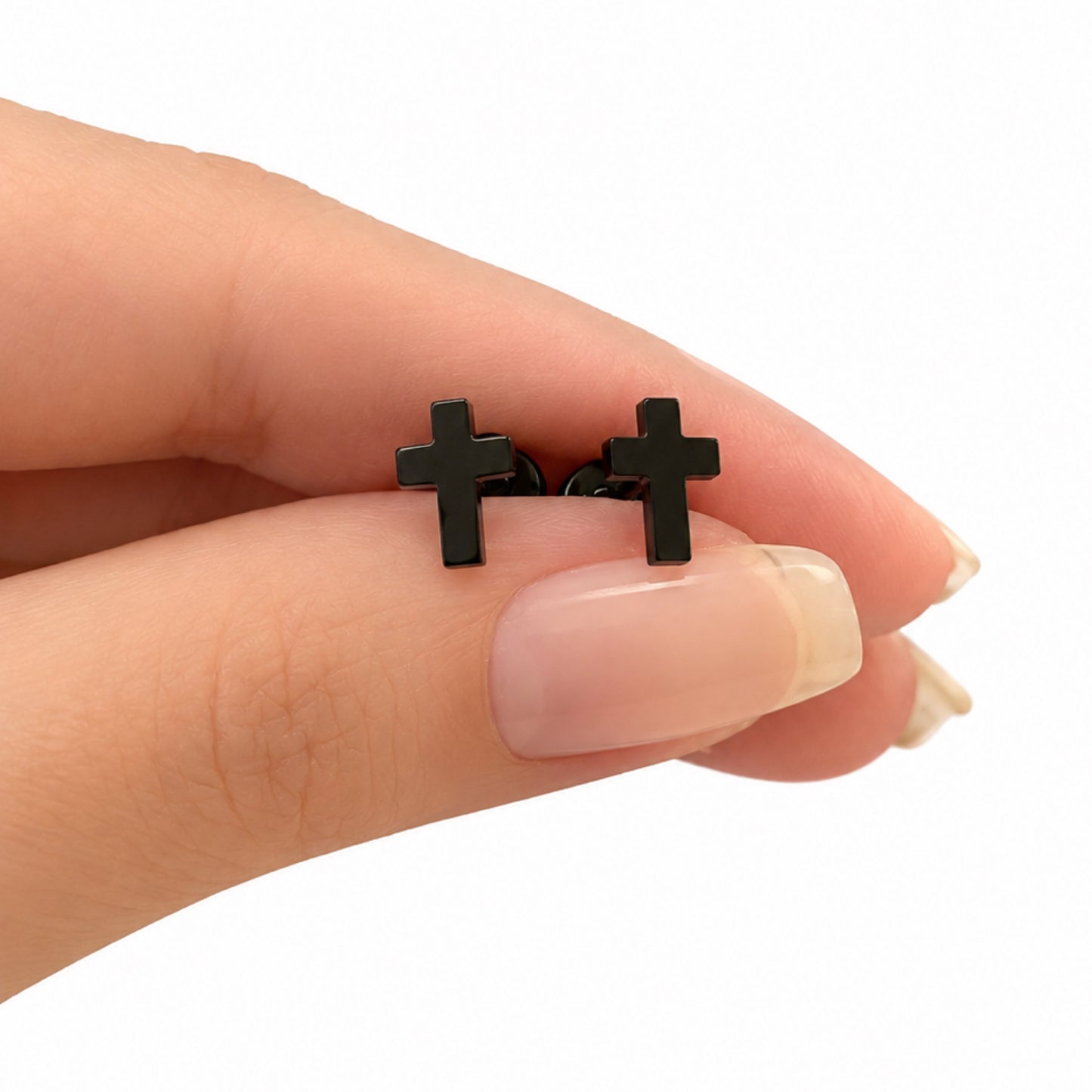 Black Cross Flat Back Stud Earrings