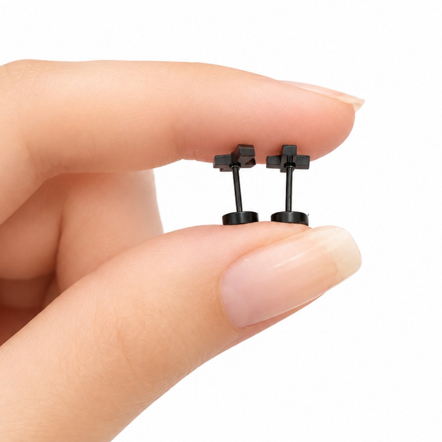 Black Cross Flat Back Stud Earrings