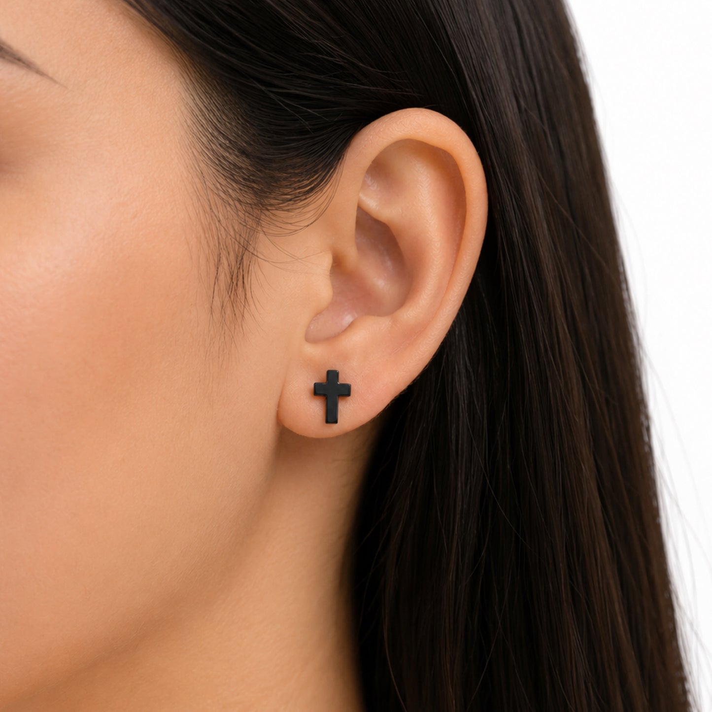 Black Cross Flat Back Stud Earrings