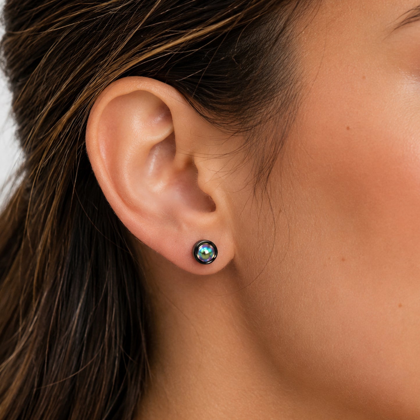 Tiny Iridescent Flat Back Stud Earrings