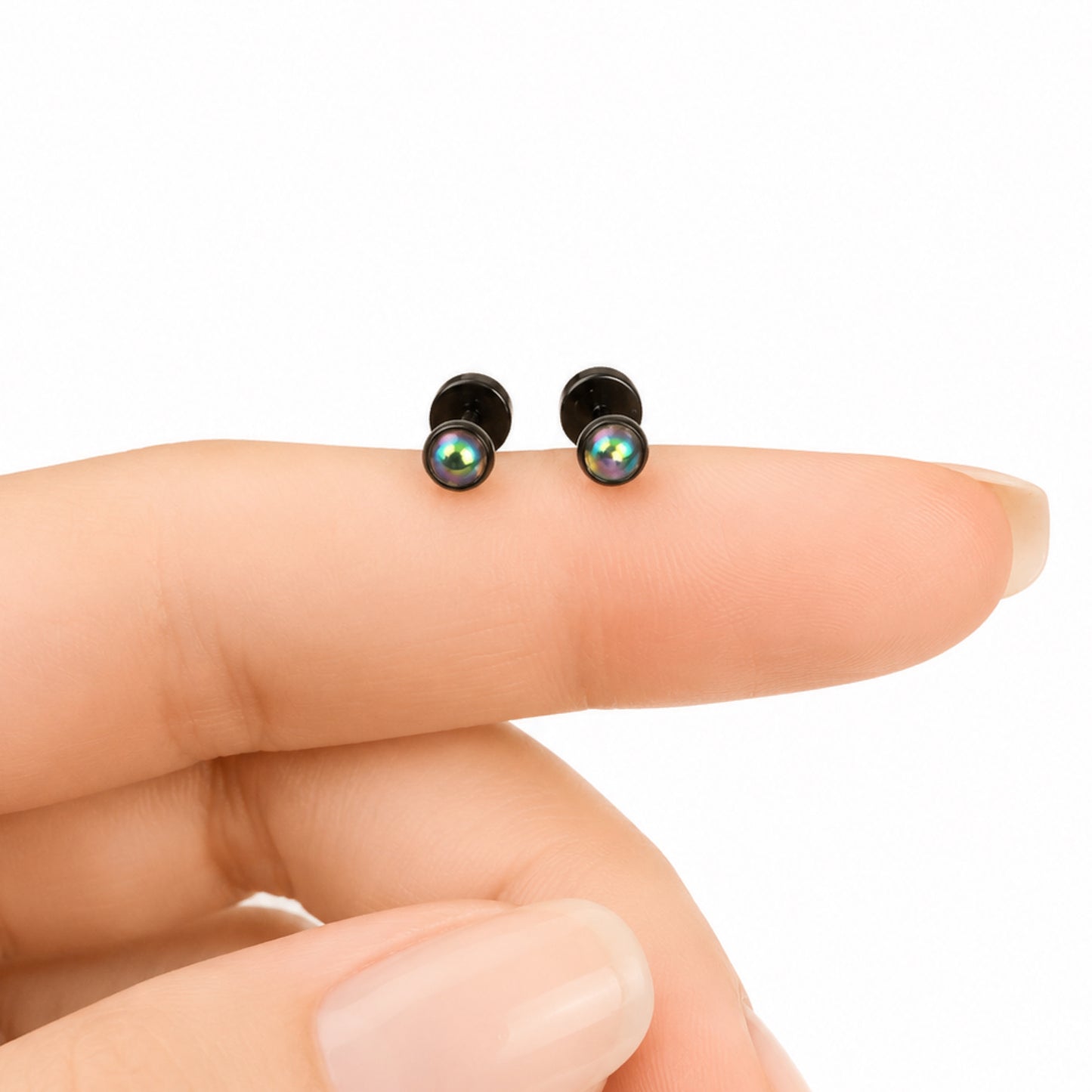 Tiny Iridescent Flat Back Stud Earrings