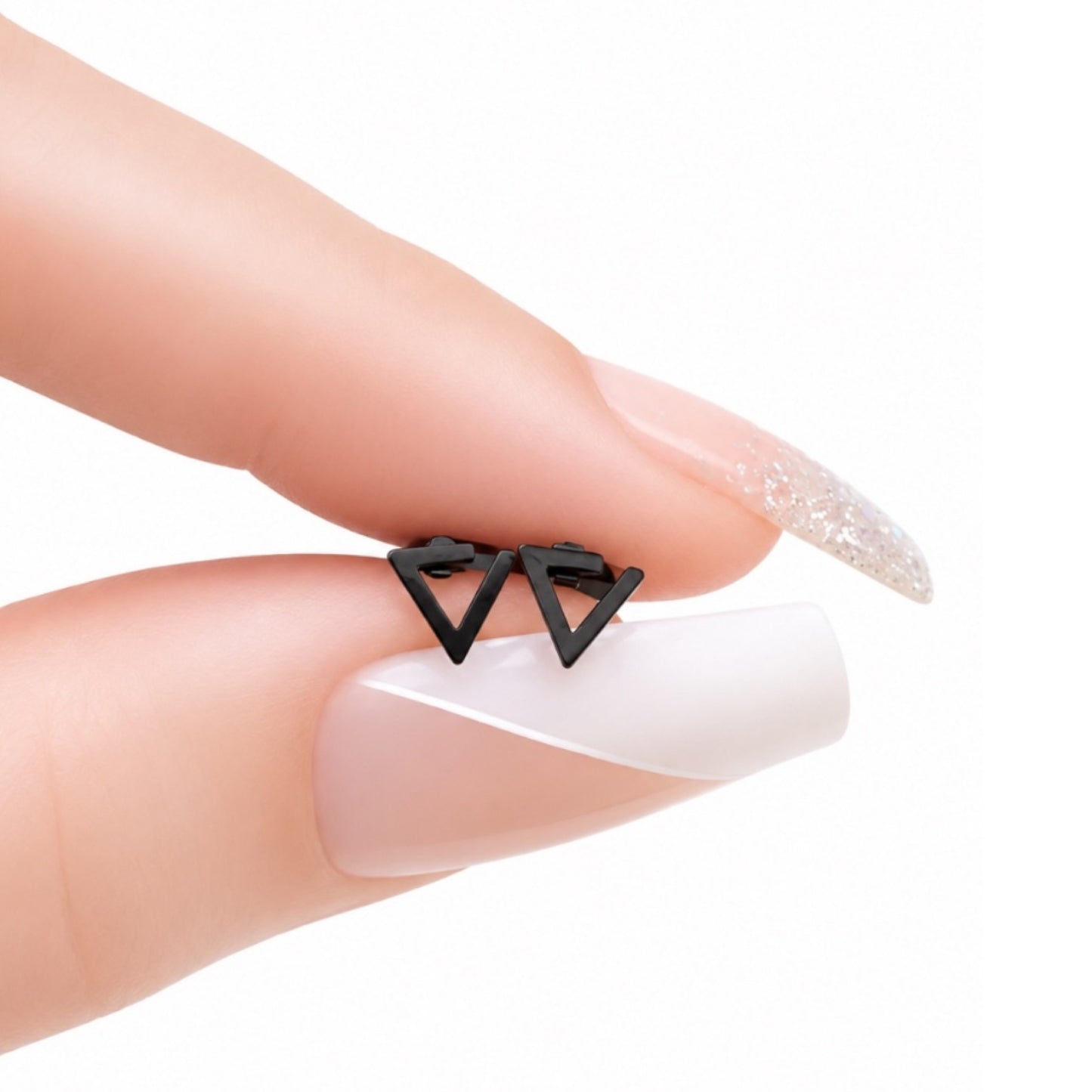 Tiny Black Triangle Flat Back Stud Earrings