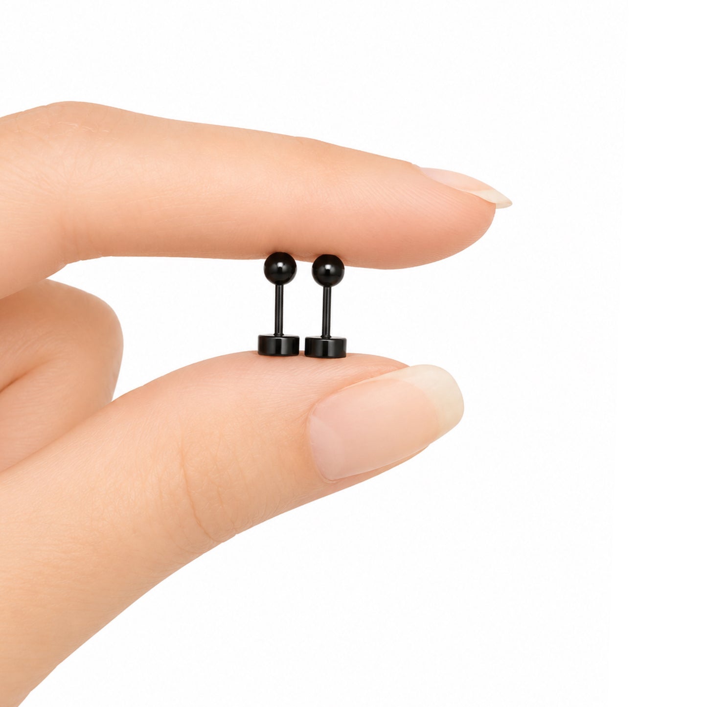 Black Ball Flat Back Stud Earrings