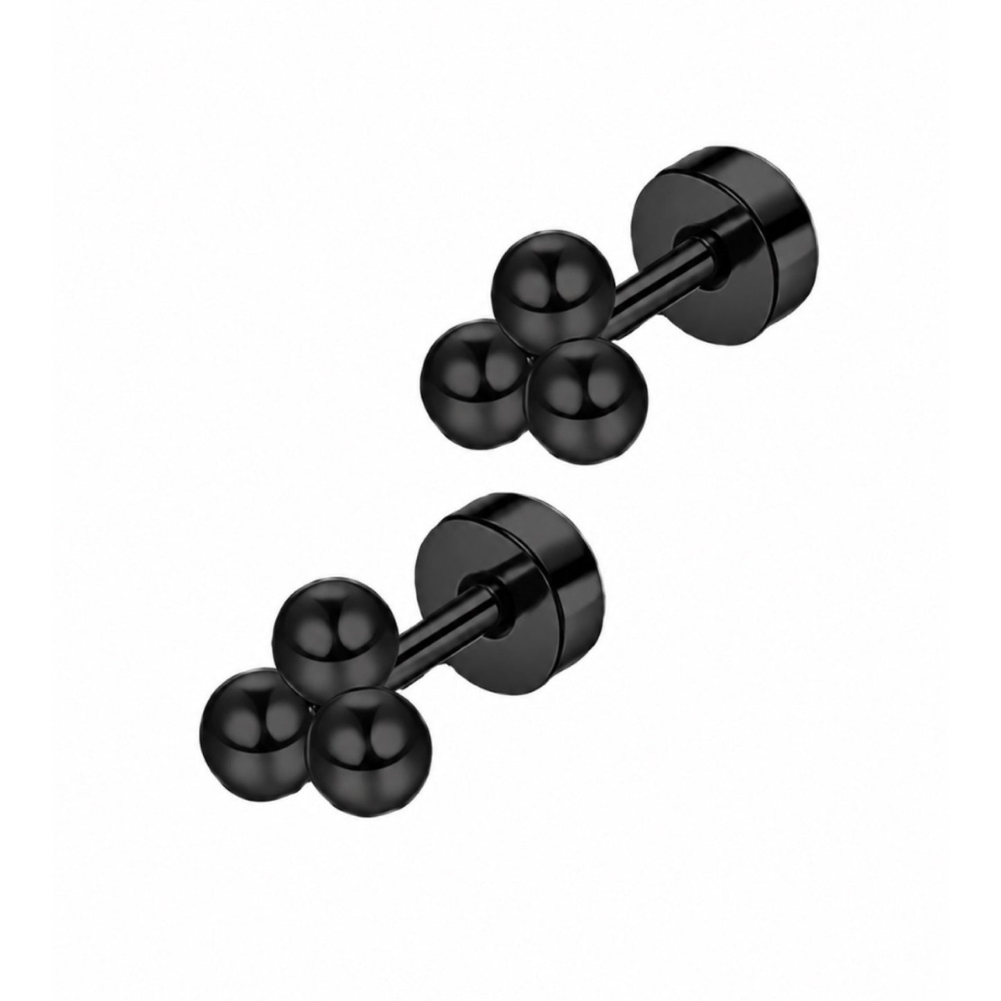 Black Triple Ball Cluster Flat Back Stud Earrings