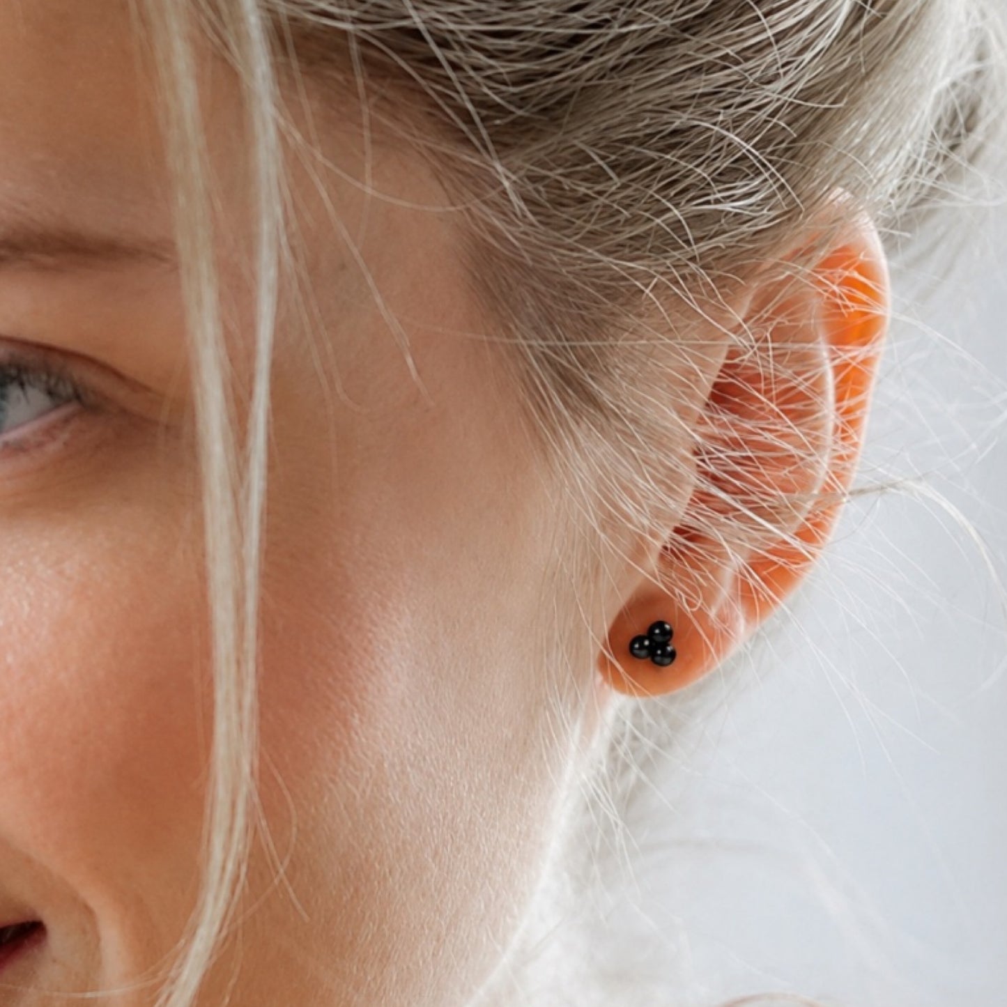 Black Triple Ball Cluster Flat Back Stud Earrings