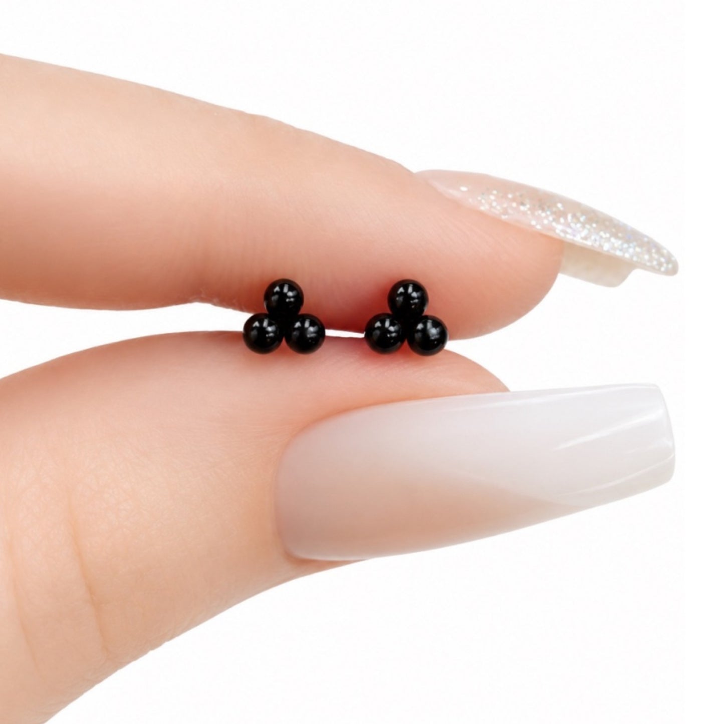 Black Triple Ball Cluster Flat Back Stud Earrings