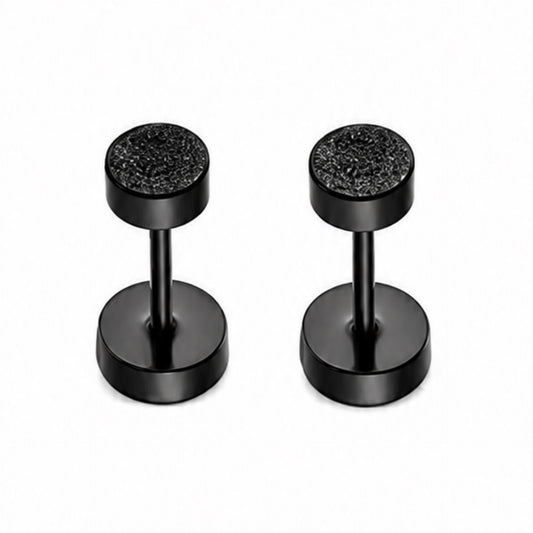 Tiny Black Textured Dot Flat Back Stud Earrings
