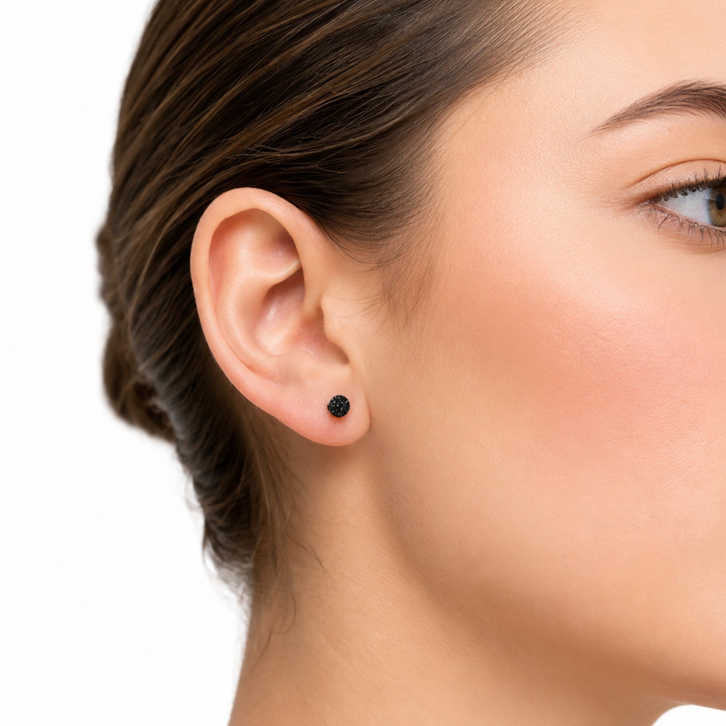 Tiny Black Textured Dot Flat Back Stud Earrings