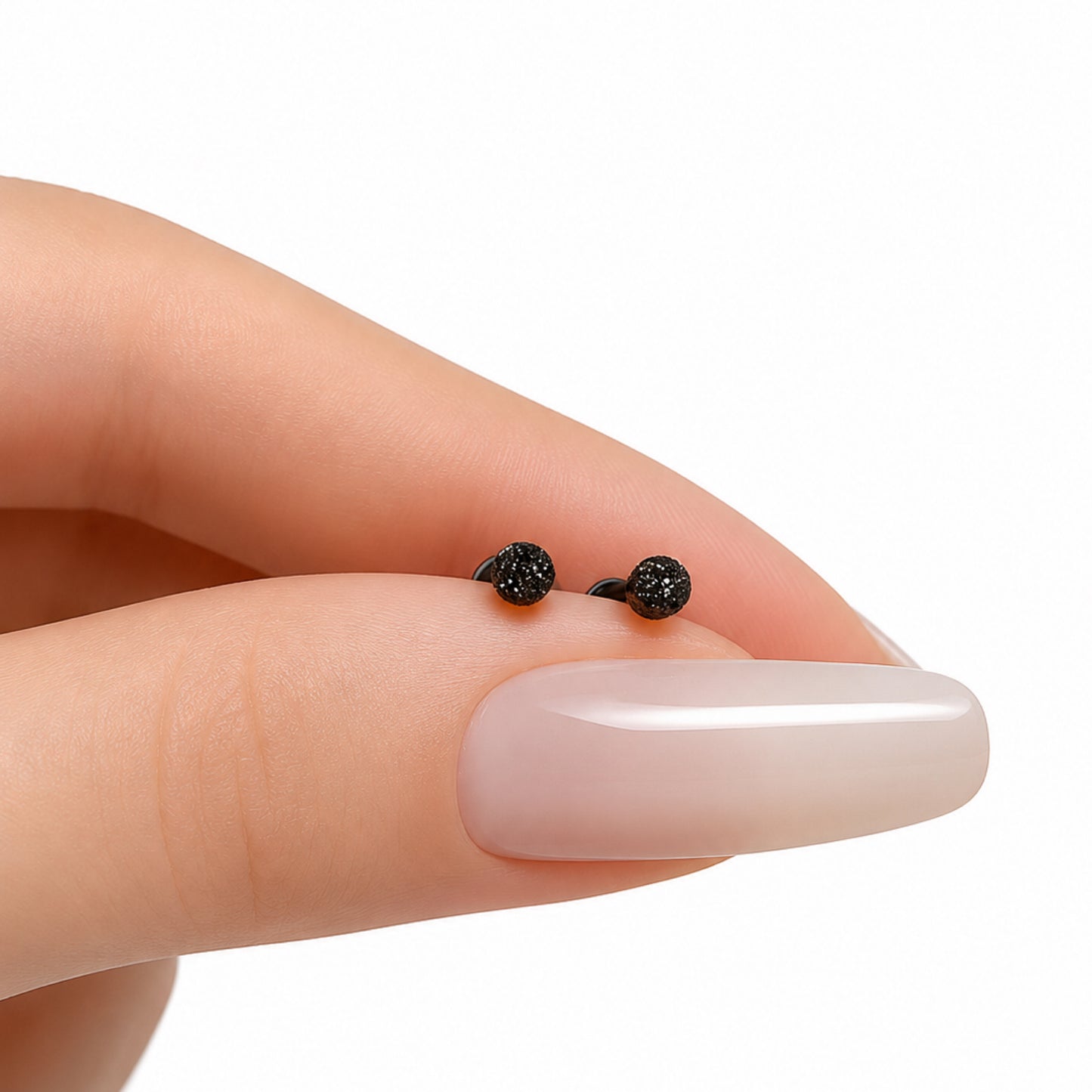 Tiny Black Textured Dot Flat Back Stud Earrings