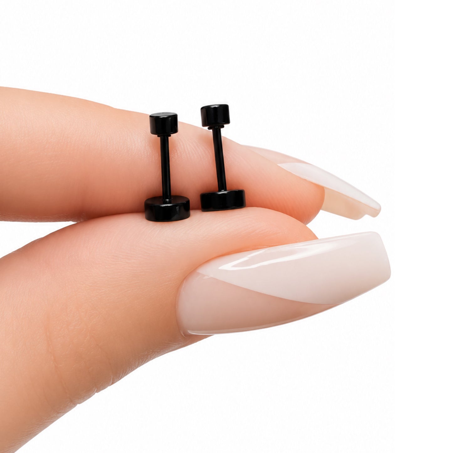Tiny Black Textured Dot Flat Back Stud Earrings