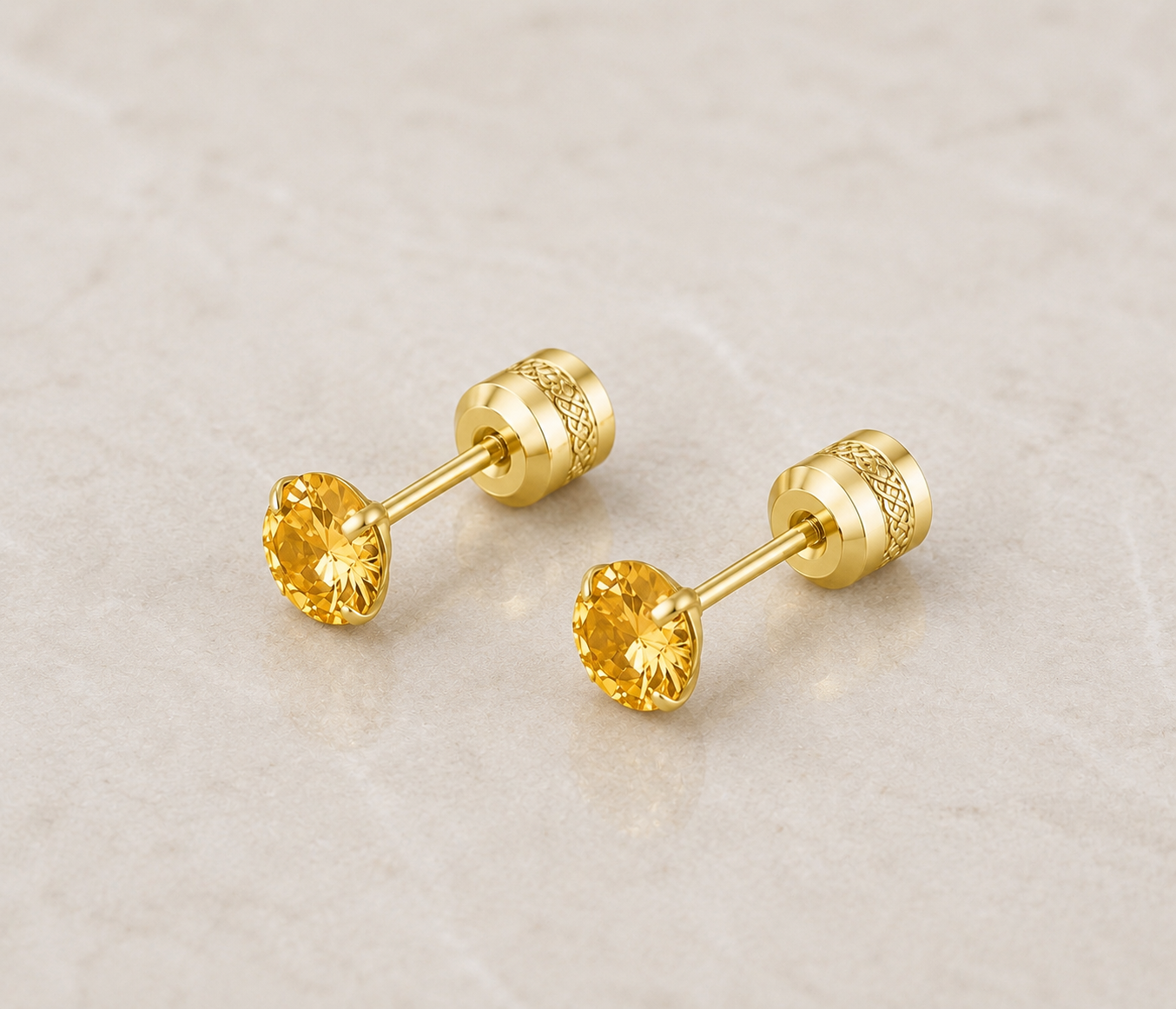 Gold Yellow CZ Double Ended Stud Earrings