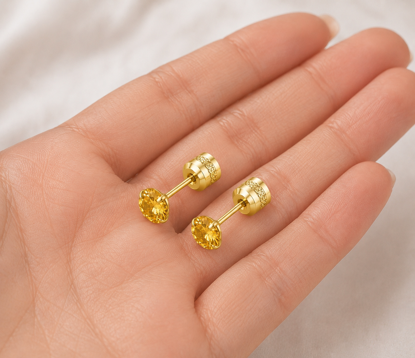 Gold Yellow CZ Double Ended Stud Earrings