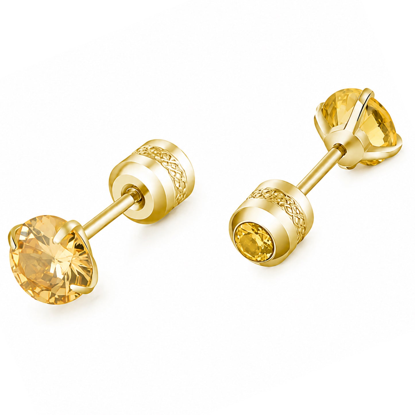 Gold Yellow CZ Double Ended Stud Earrings