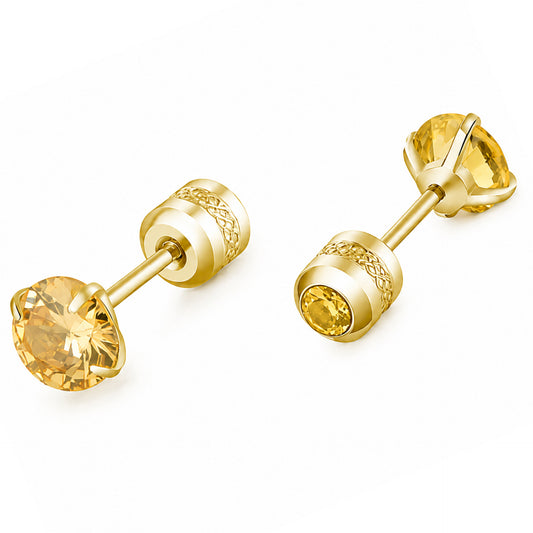 Gold Yellow CZ Double Ended Stud Earrings