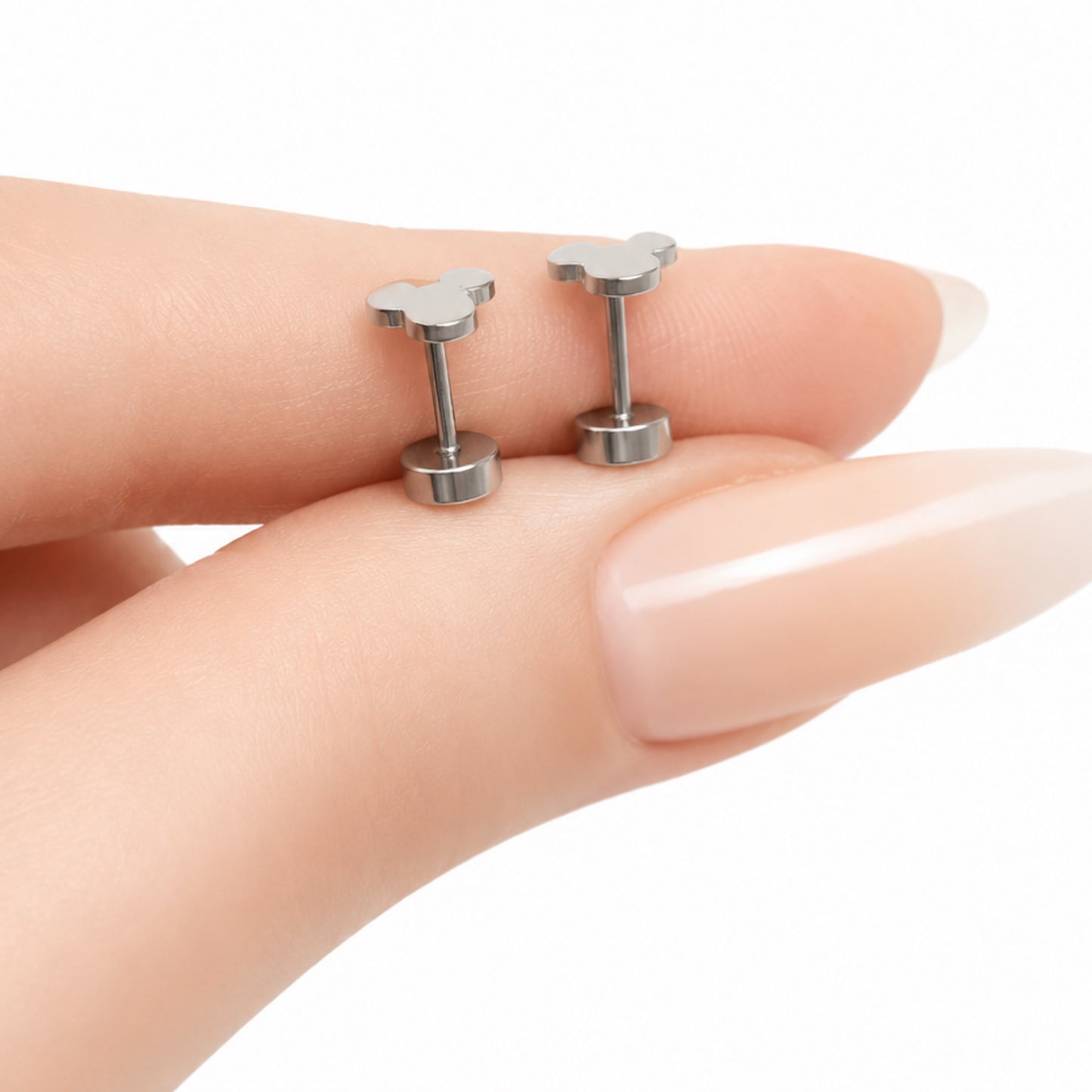 Silver Mouse Head Flat Back Stud Earrings
