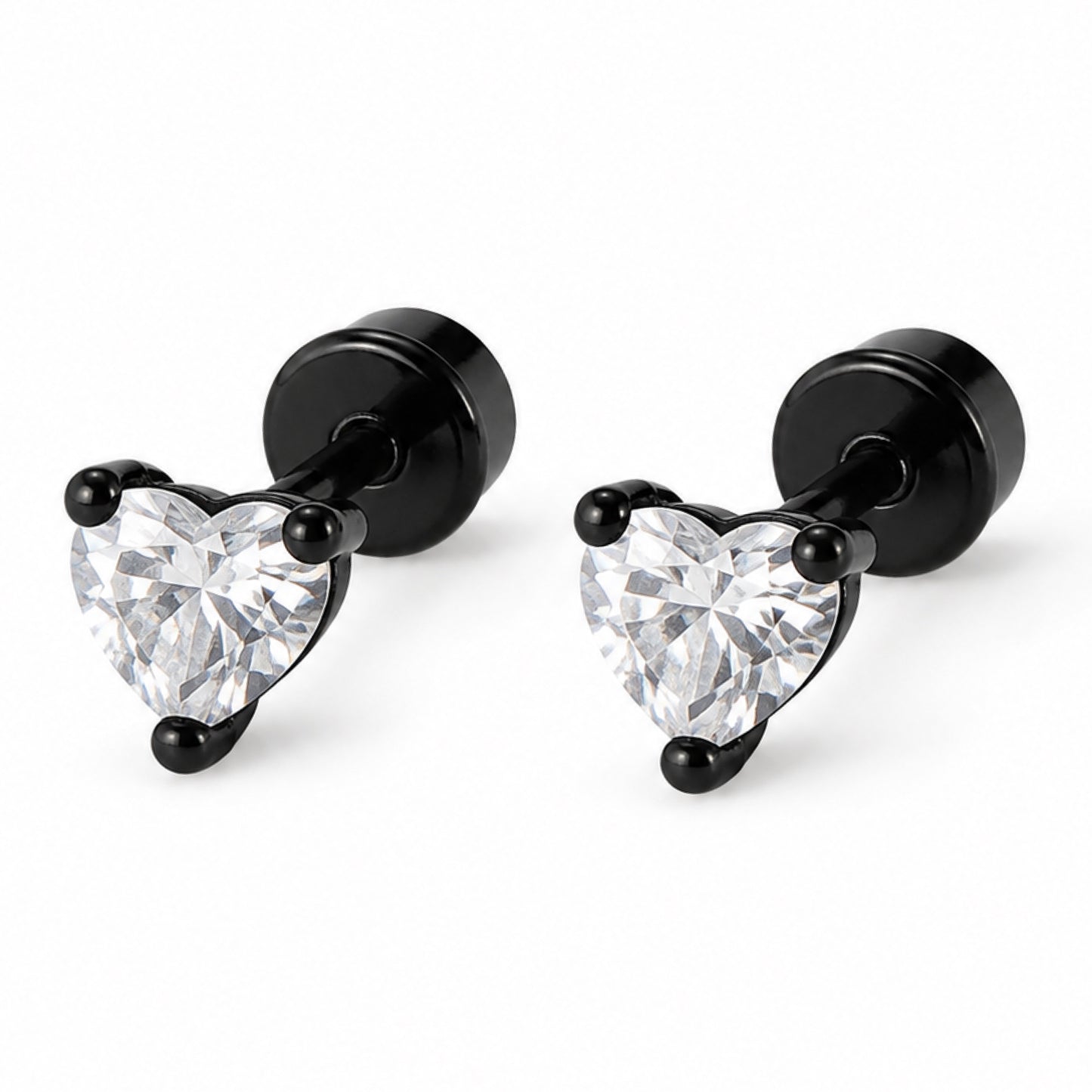Black Heart CZ Flat Back Stud Earrings