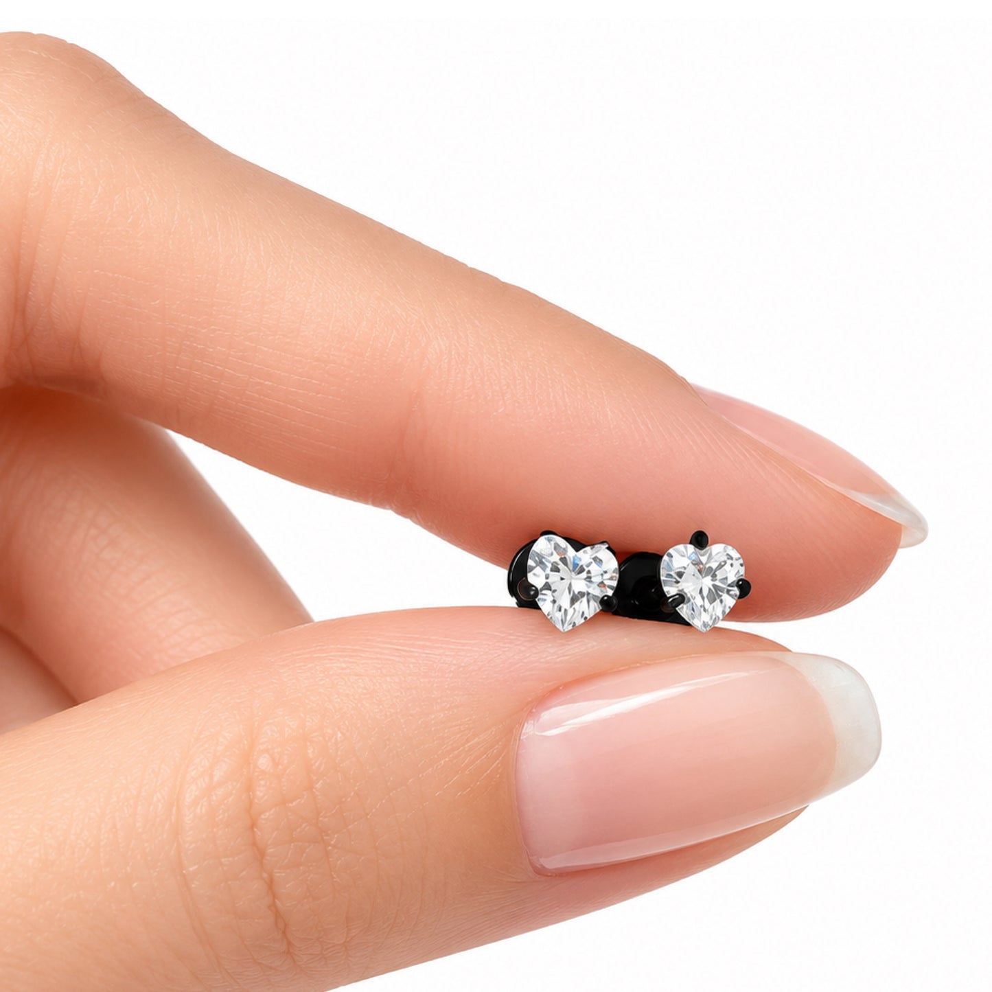Black Heart CZ Flat Back Stud Earrings