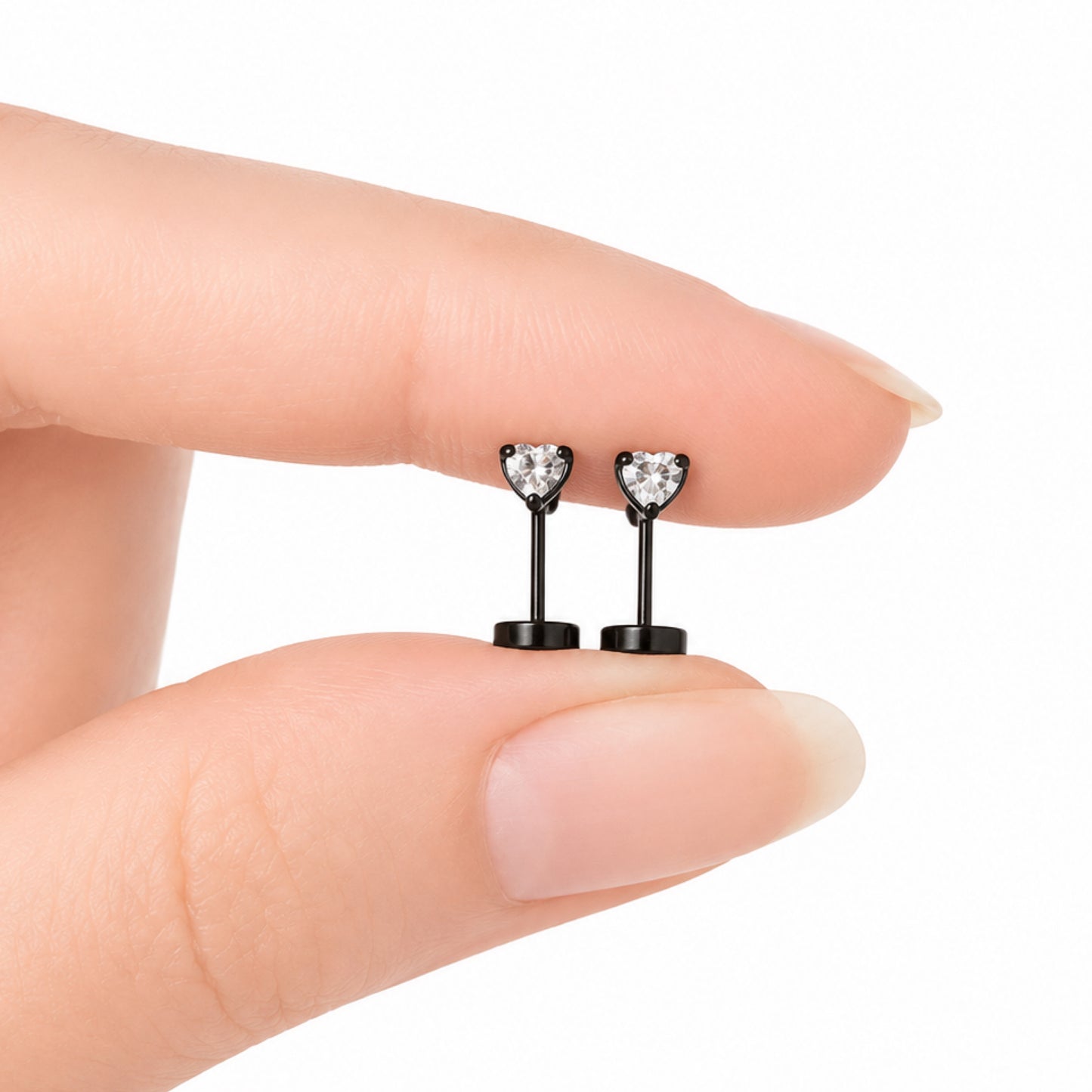 Black Heart CZ Flat Back Stud Earrings
