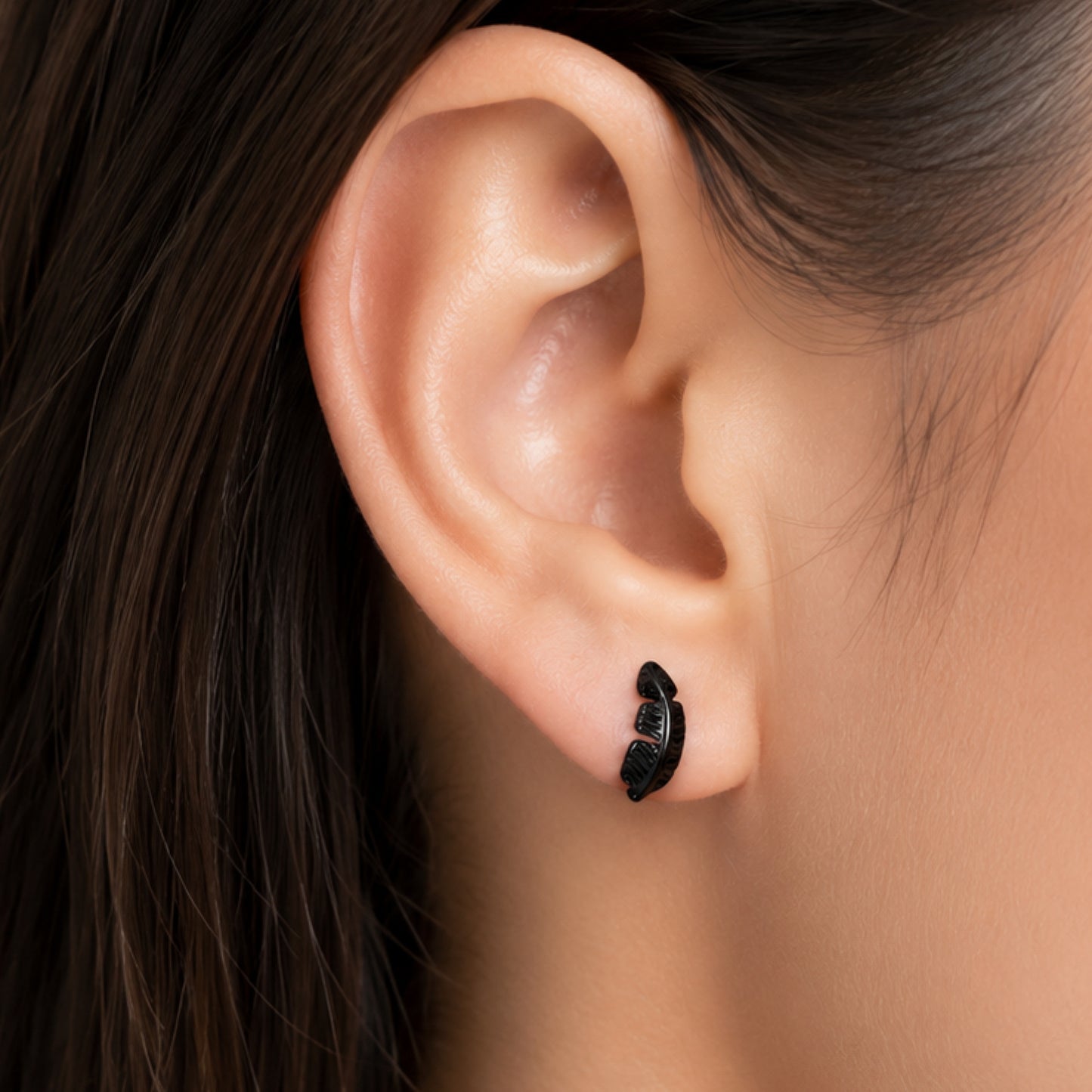 Tiny Black Feather Flat Back Stud Earrings