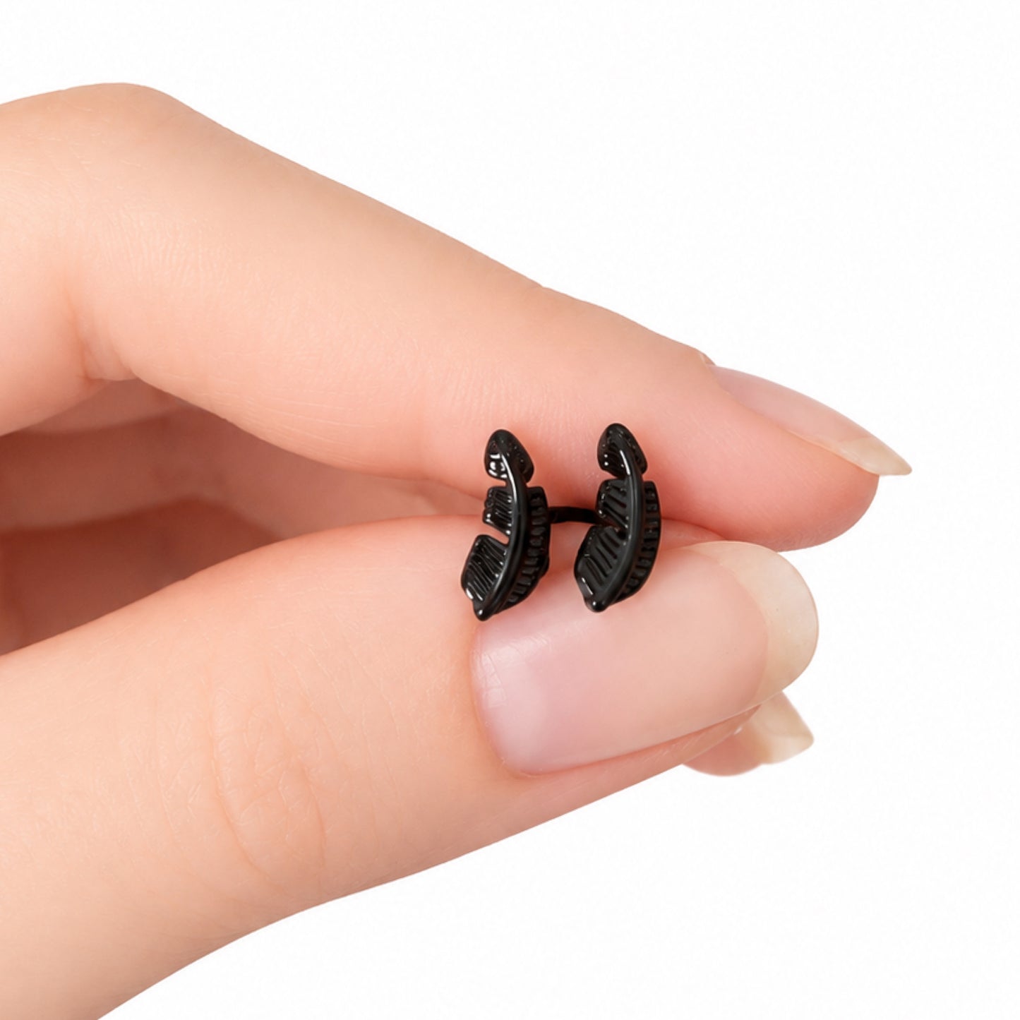 Tiny Black Feather Flat Back Stud Earrings