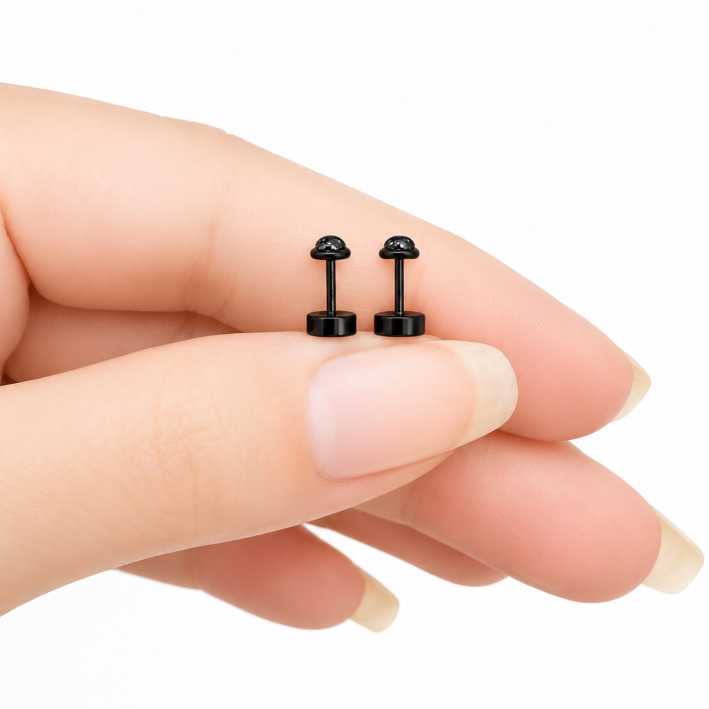Black Dome Flat Back Stud Earrings