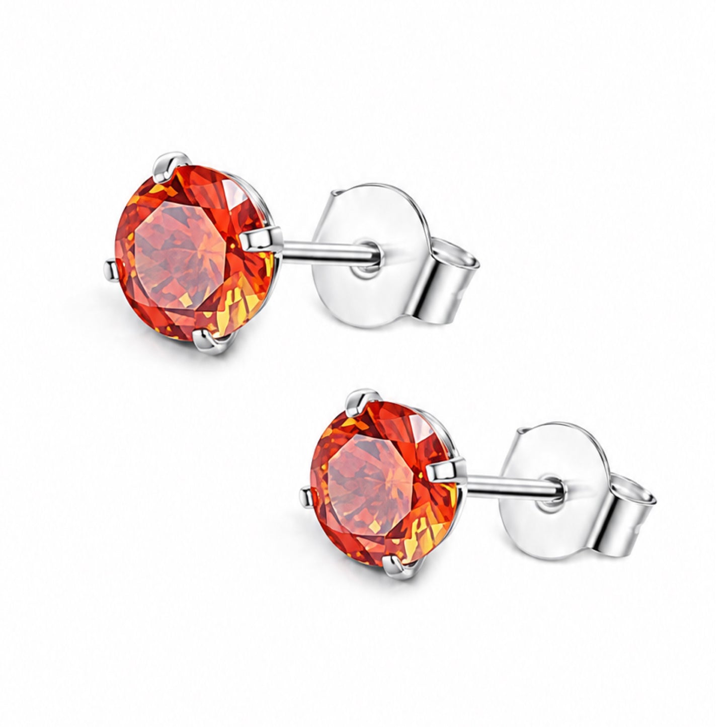 Red Orange CZ Stud Earrings