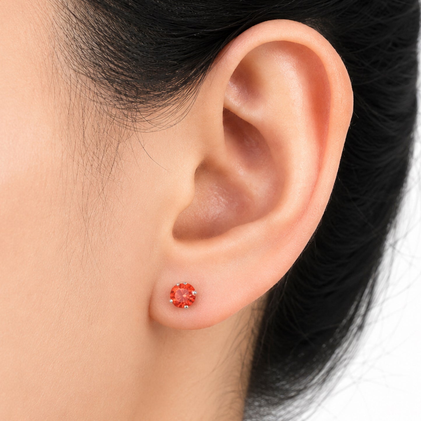 Red Orange CZ Stud Earrings