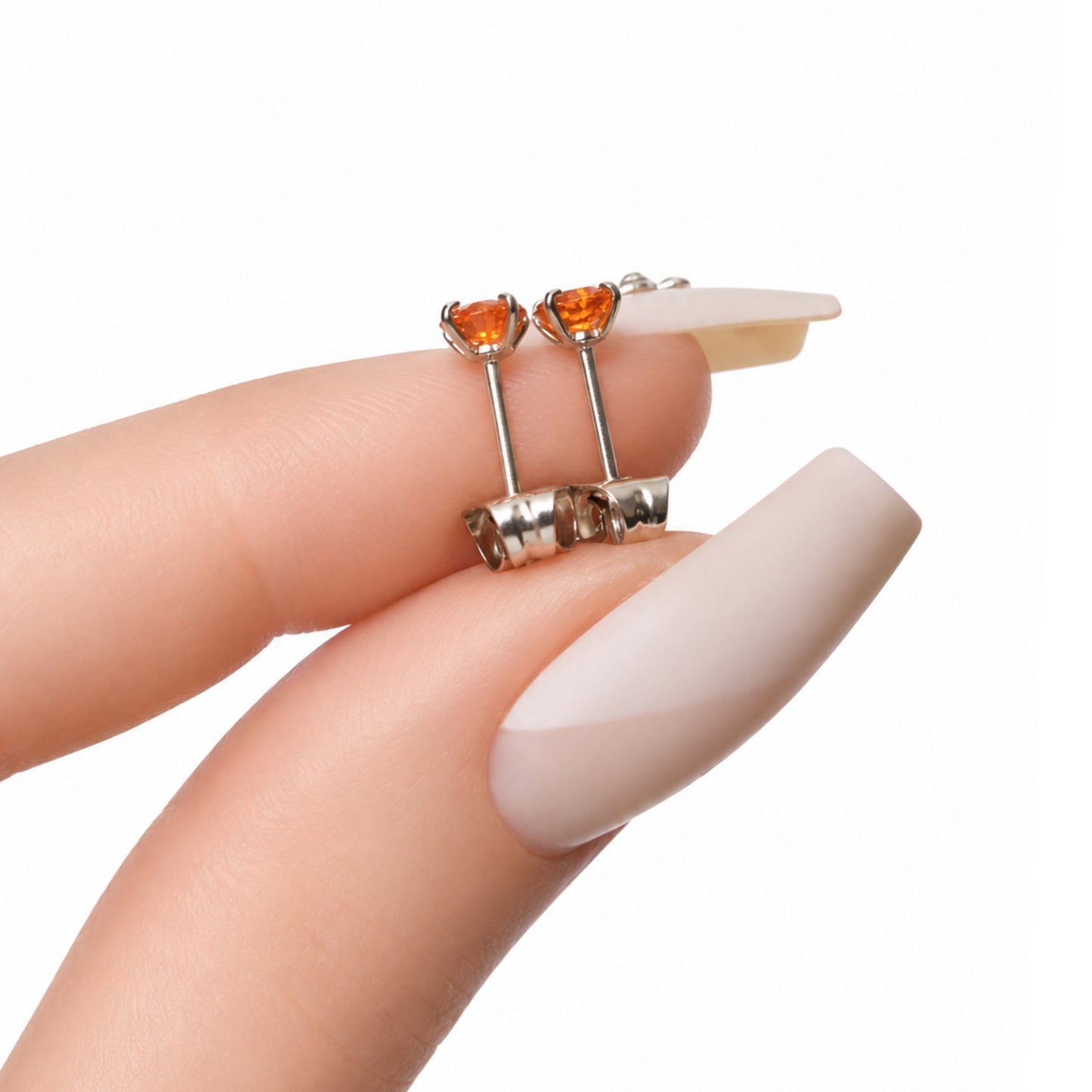 Red Orange CZ Stud Earrings
