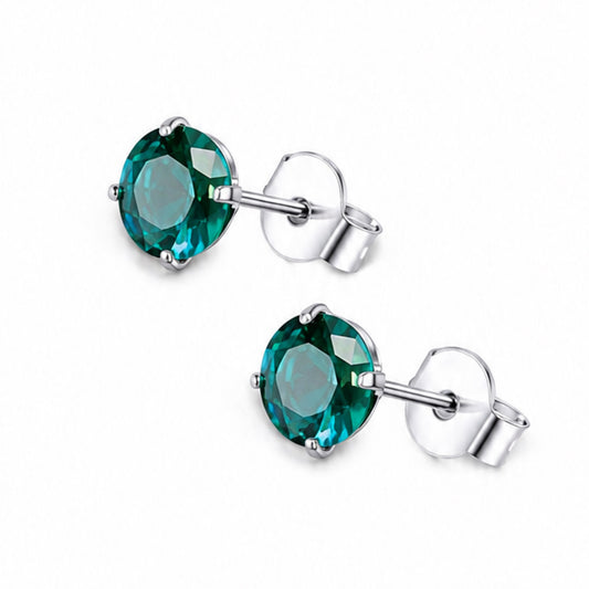 Teal Blue Green CZ Stud Earrings