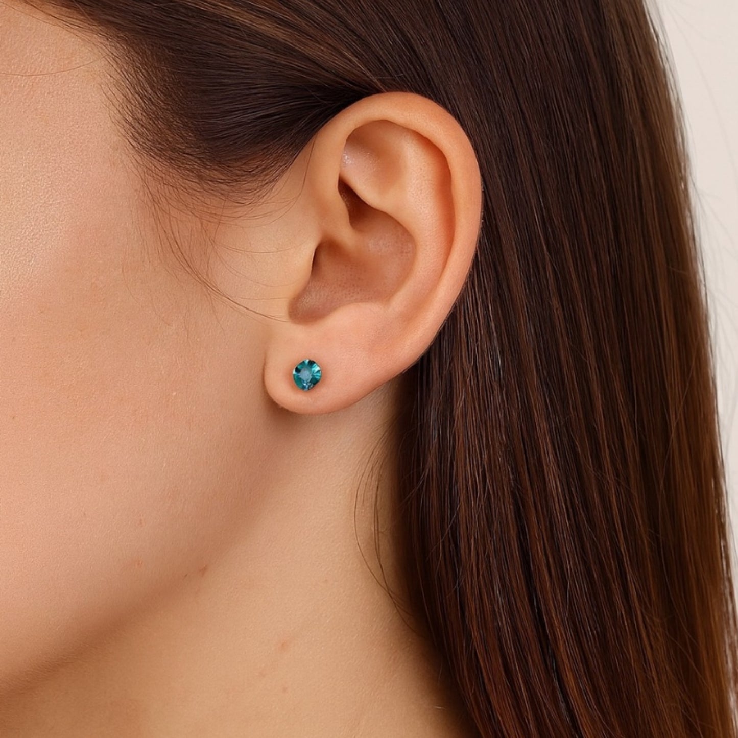 Teal Blue Green CZ Stud Earrings