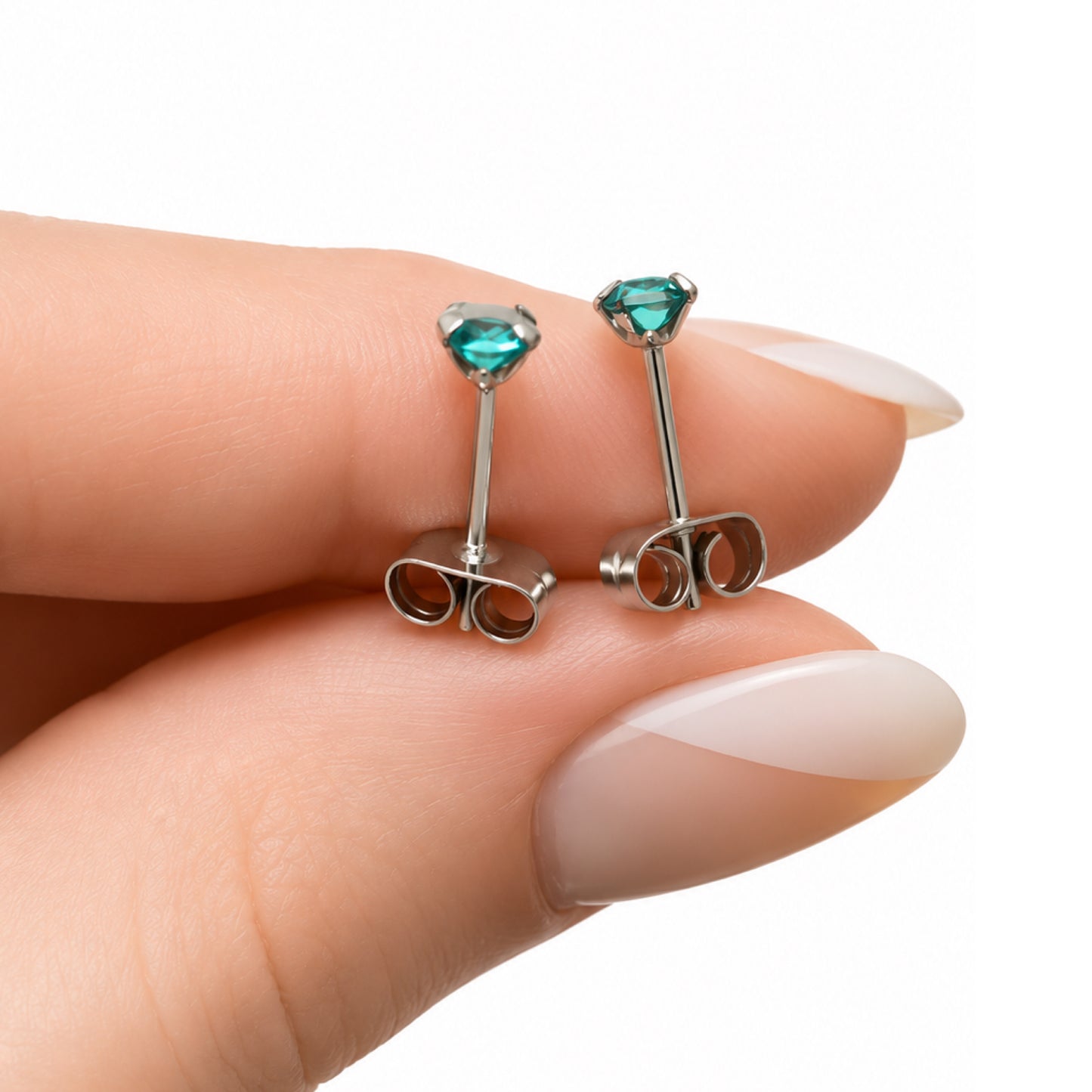 Teal Blue Green CZ Stud Earrings