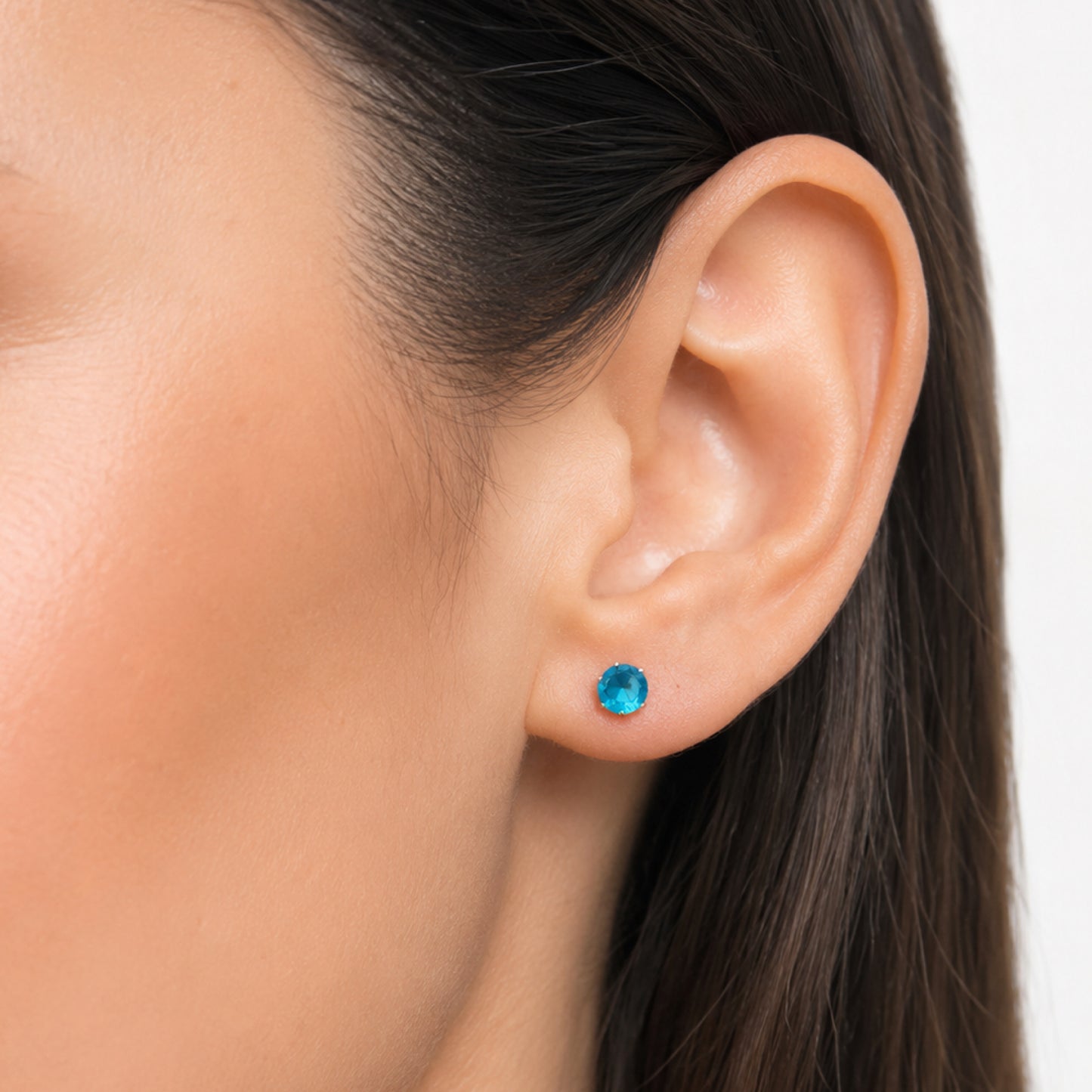 Aqua Blue CZ Stainless Steel Stud Earrings