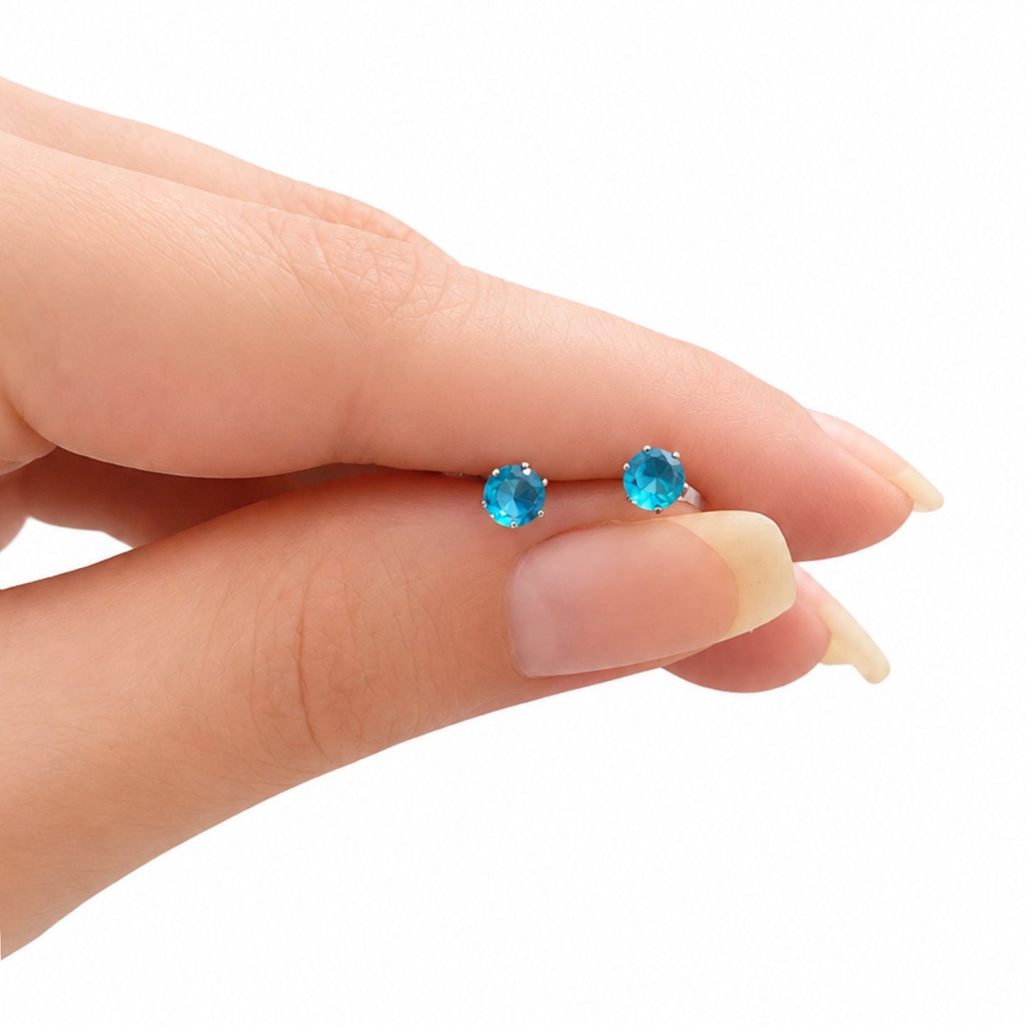 Aqua Blue CZ Stainless Steel Stud Earrings