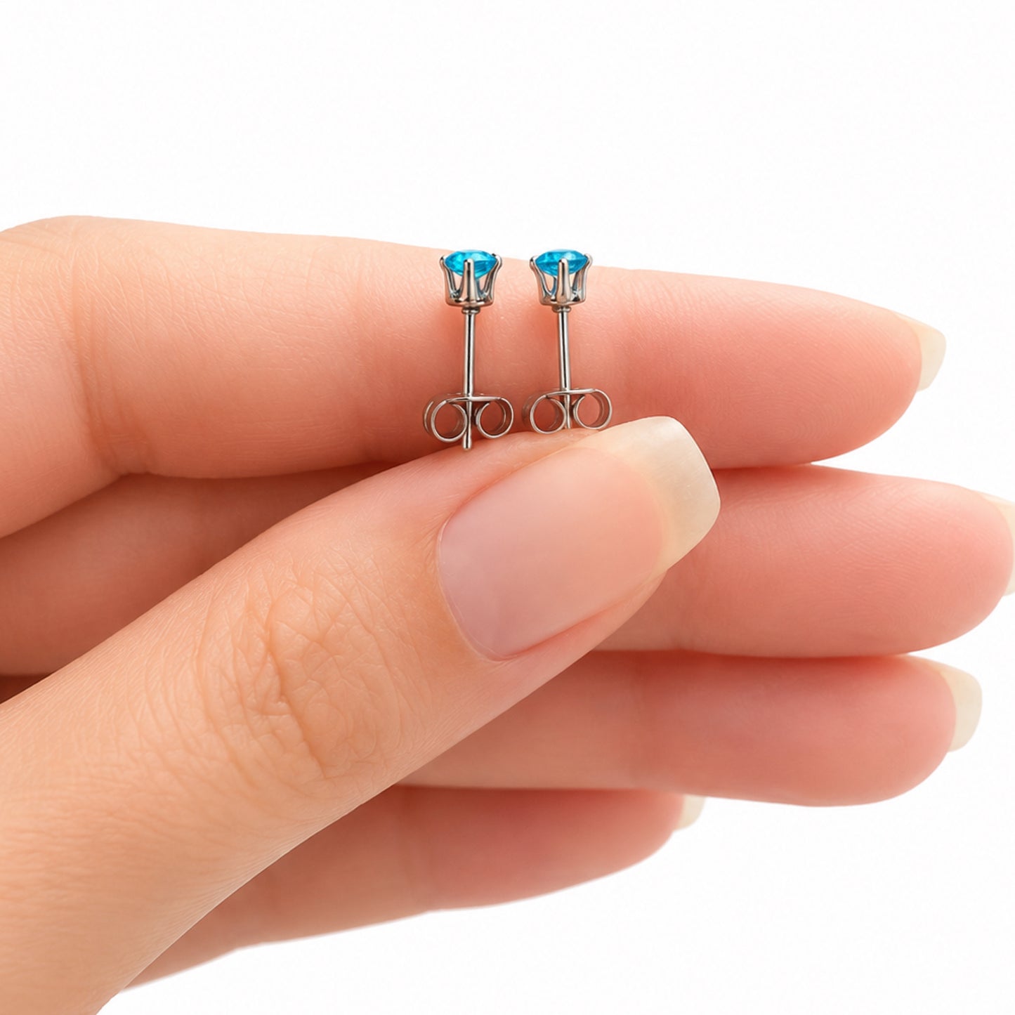 Aqua Blue CZ Stainless Steel Stud Earrings