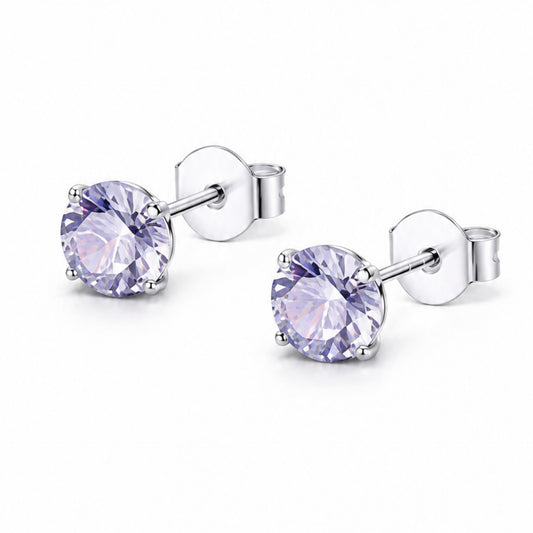 Light Purple CZ Stainless Steel Stud Earrings