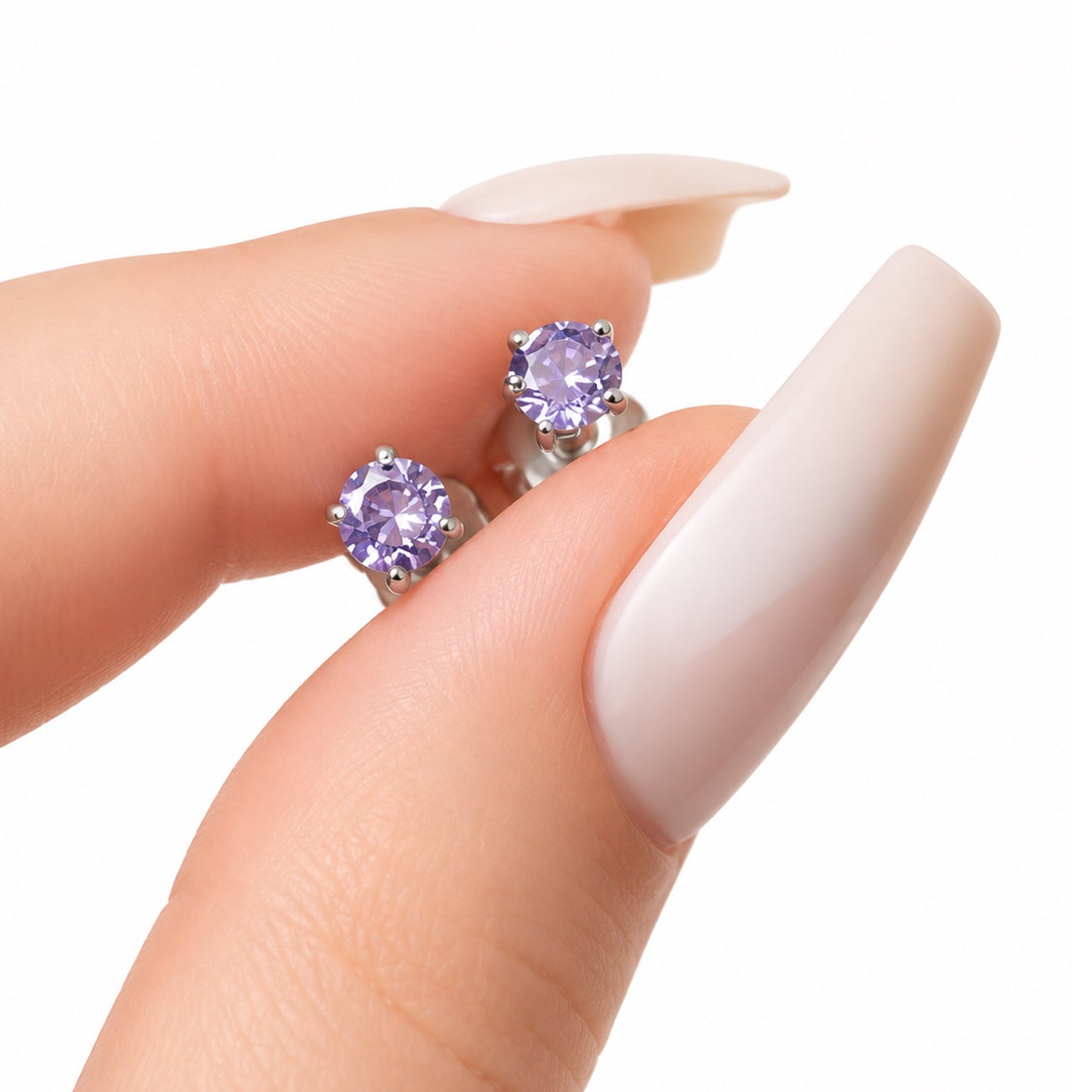 Light Purple CZ Stainless Steel Stud Earrings