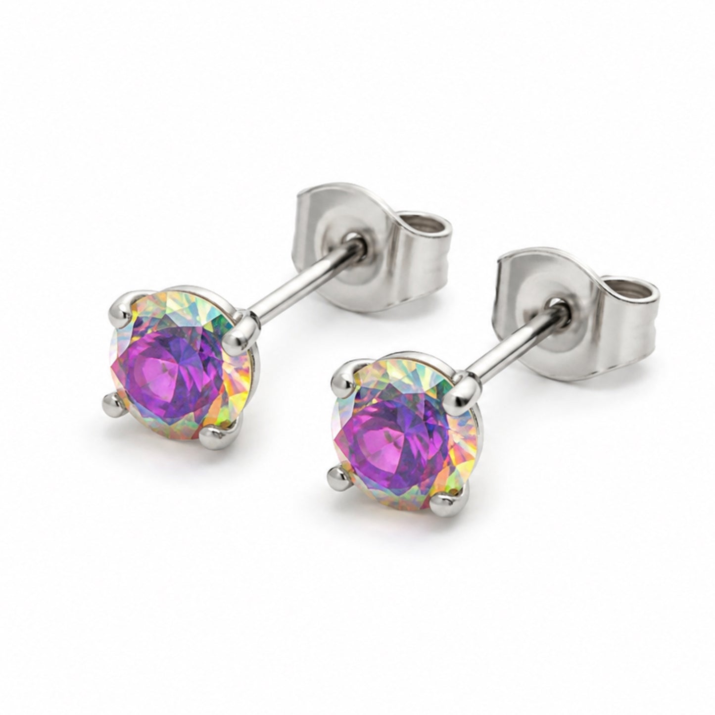 Iridescent Rainbow CZ Stud Earrings