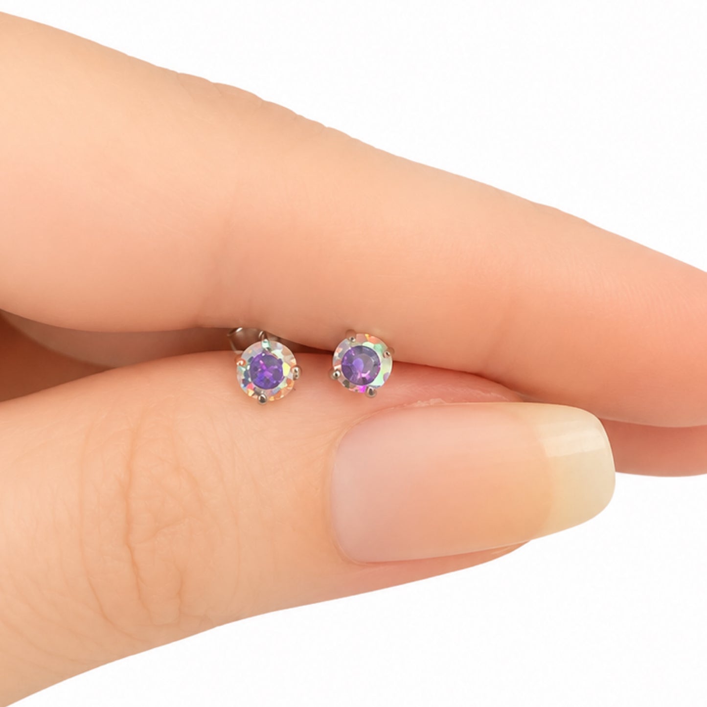 Iridescent Rainbow CZ Stud Earrings