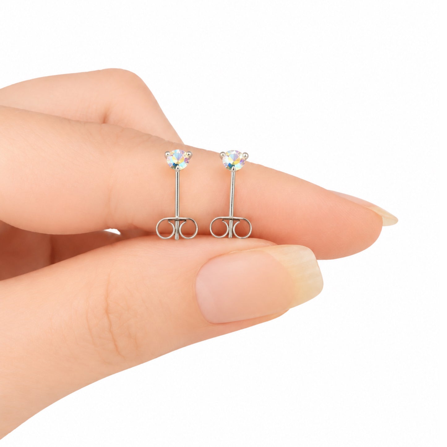 Iridescent Rainbow CZ Stud Earrings