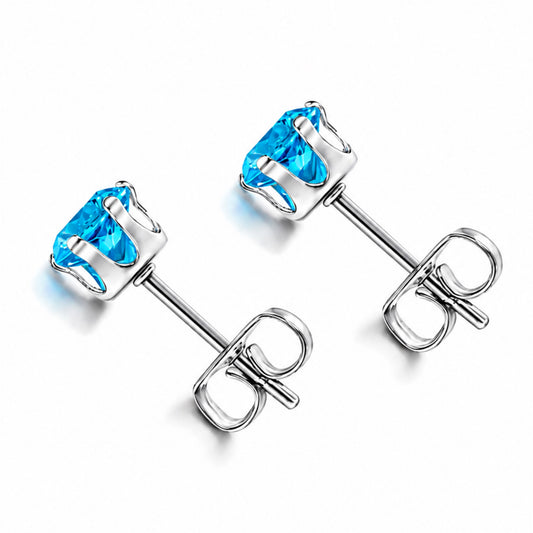 Aqua Blue CZ Stud Earrings