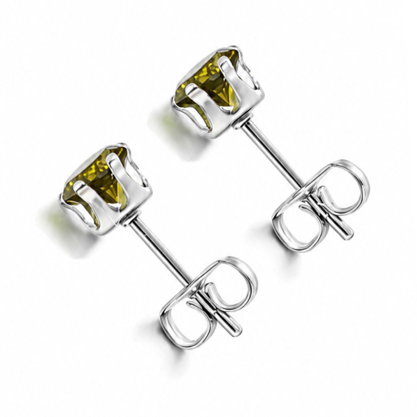 Olive Green CZ Stainless Steel Stud Earrings