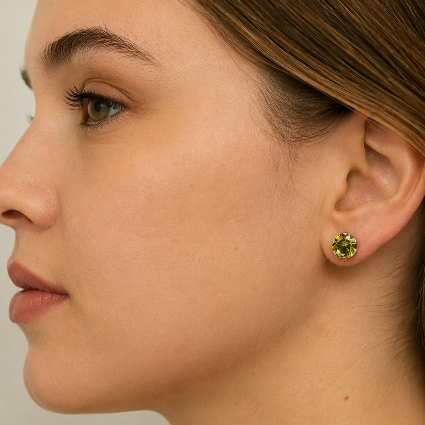 Olive Green CZ Stainless Steel Stud Earrings