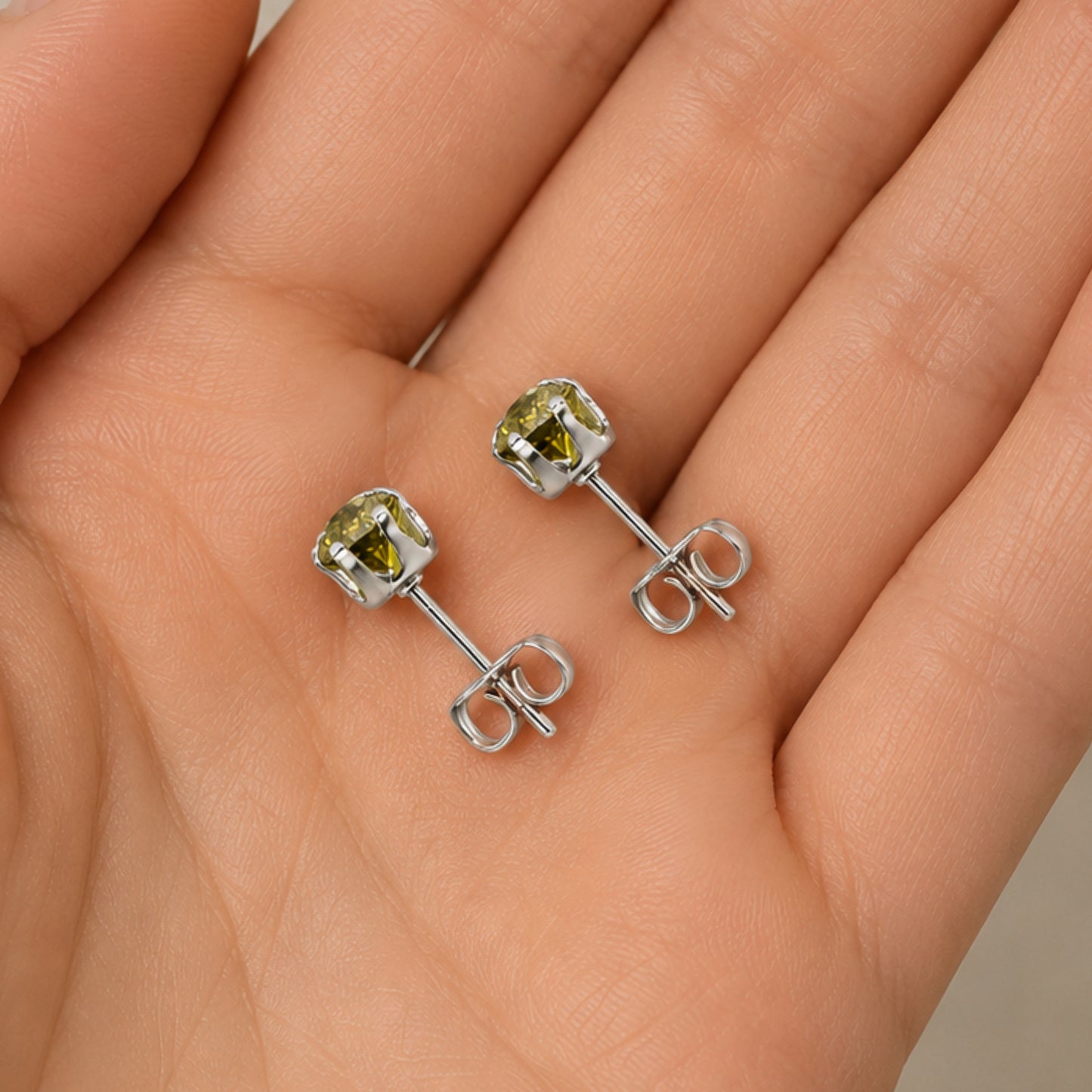 Olive Green CZ Stainless Steel Stud Earrings