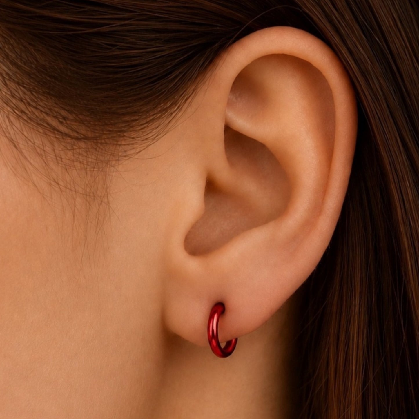 Red Huggie Hoop Earrings 10mm